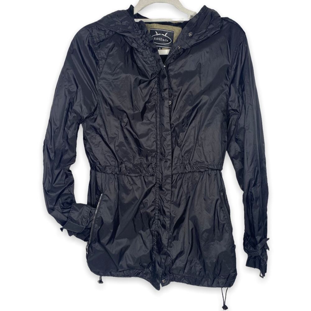 Hawk & Co Black Hooded Rain Coat Jacket Medium Style L3H06055H
